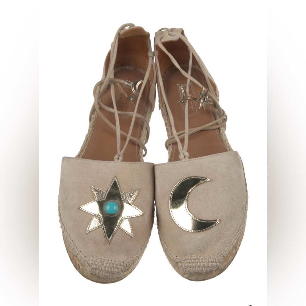 Poppy Delevingne x Aquazzura Beige Espadrilles with Star and Moon Design